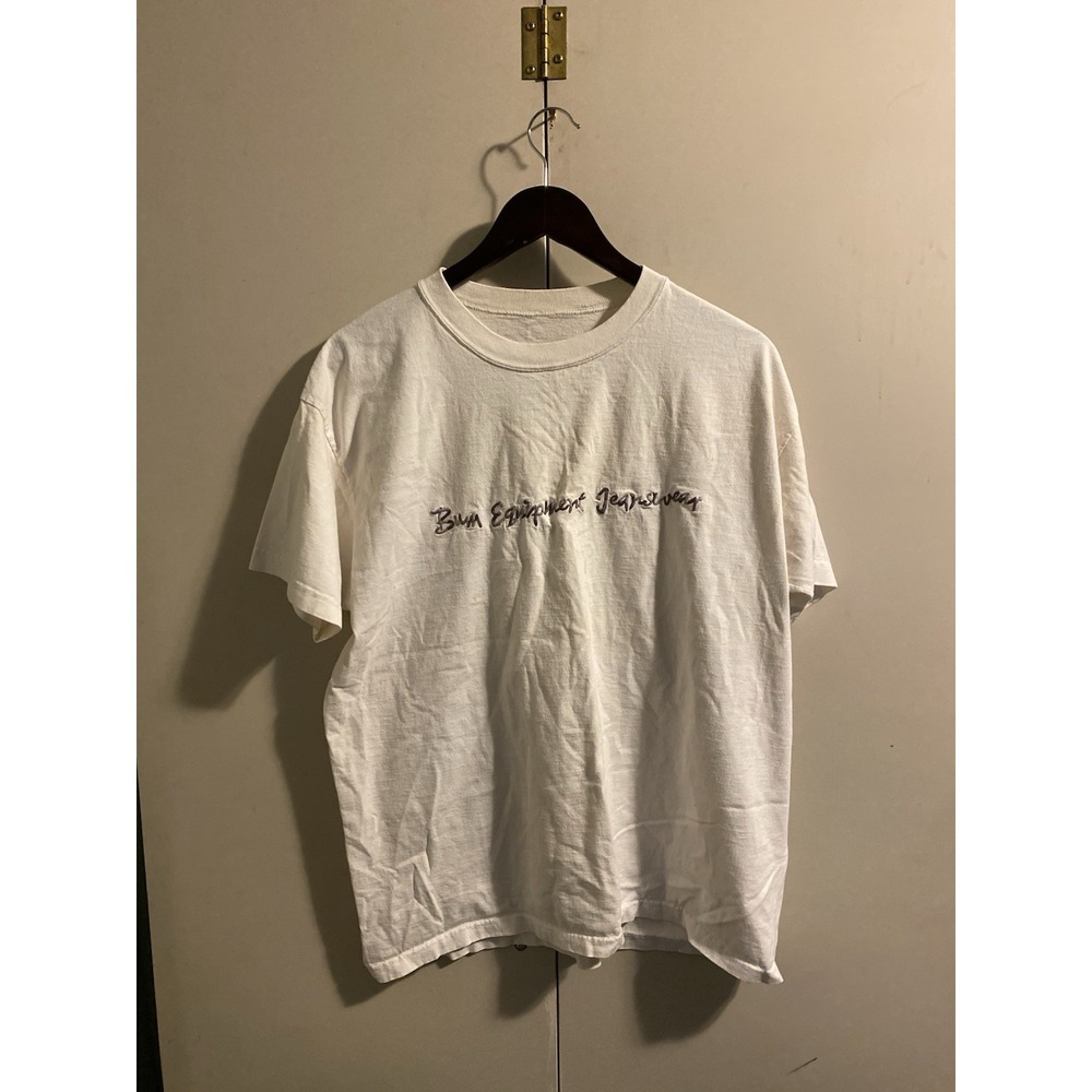 B.U.M. Equipment T-Shirt Mens Large White Good Vintage 90s Made in USA Cotton